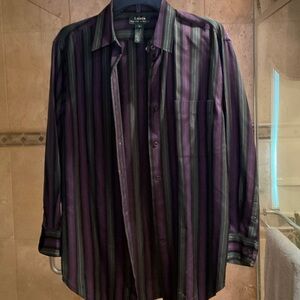 Classy Vintage Lauren Ralph Lauren Women’s Purple, Green and Black Striped Shirt